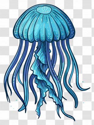 Jelly Fish - Cartoon Blue Jellyfish In Ocean Design Transparent PNG