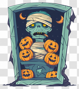 Halloween Background - Mummy In Coffin With Pumpkins Transparent PNG