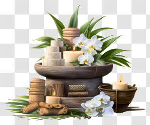 Still Life - Spa Candles With Orchids And Greenery Transparent PNG