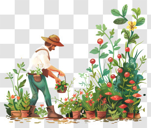 Gardening Day - Gardener Watering Vibrant Plants Transparent PNG