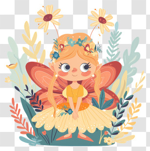 Fairy - Cute Fairy With Flowers And Wings Transparent PNG