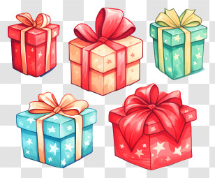 Gift Boxes - Festive Gift Boxes Wrapped In Colorful Designs Transparent PNG