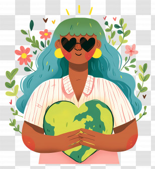 World Earth Day - Woman Holding Earth Heart Transparent PNG