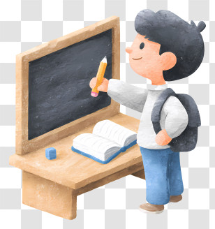 Student Taking Notes On Blackboard - Boy At Blackboard Learning Transparent PNG