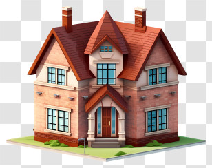 House - Red Brick House With Chimney Design Transparent PNG