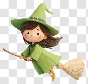 Witch Flying On Broomstick - Cute Witch Flying On Broom Transparent PNG