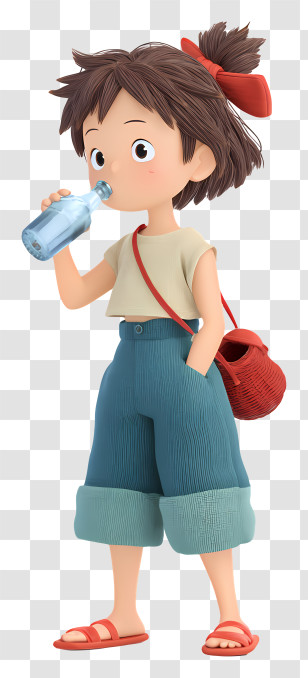 Girl Drinking Fresh Water - Cartoon Girl Drinking Water For Hydration Awareness Transparent PNG