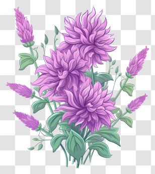 Purple Dahlia Flowers - Vibrant Purple Flowers Bouquet Transparent PNG