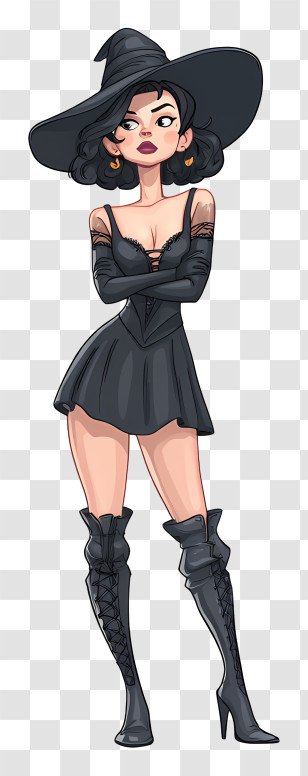 Gothic Charming Witch - Witch In Black Dress Illustration Transparent PNG