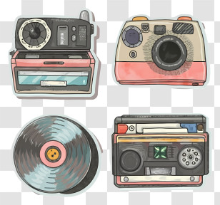 Vintage Camera - Retro Cameras And Vinyl Disk Illustration Transparent PNG