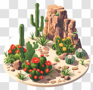 Desert Garden - Desert Garden With Cacti And Rocks Illustration Transparent PNG