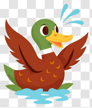 Cartoon Duck - Happy Mallard Duck Splashing Transparent PNG