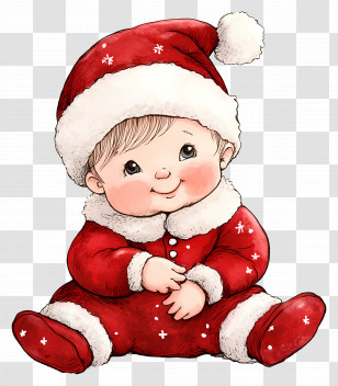 Christmas Baby - Rosy-Cheeked Cartoon Baby In Santa Outfit Transparent PNG