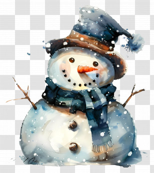 Snowman - Cheerful Snowman In Winter Scenery Transparent PNG