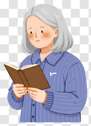 Cartoon Grandma - Elderly Woman Reading A Book Transparent PNG