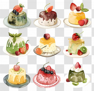 Assorted Pudding Desserts - Assorted Pudding Desserts With Fruits Transparent PNG