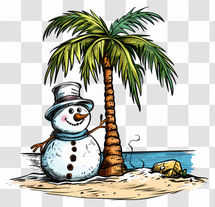 Christmas In July - Snowman At Tropical Beach Christmas Scene Transparent PNG