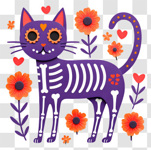 Day Of The Dead Inspired Cat - Purple Day-of-the-Dead Skeleton Cat Transparent PNG