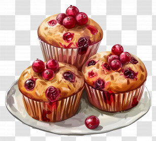 Cranberry Muffins - Delicious Cranberry Muffins On A Plate Transparent PNG