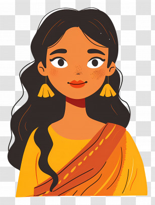 Indian Woman - Cartoon Woman Wearing Traditional Attire Transparent PNG