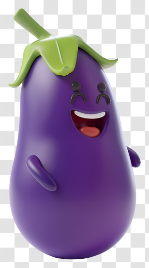Eggplant Emoji - Smiling Purple Eggplant Cartoon Transparent PNG