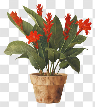 Canna Indica Flower - Red Flower Potted Plant For Indoor Decor Transparent PNG
