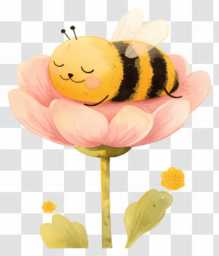 Kawaii Bee - Cute Bee Sleeping On A Flower Transparent PNG