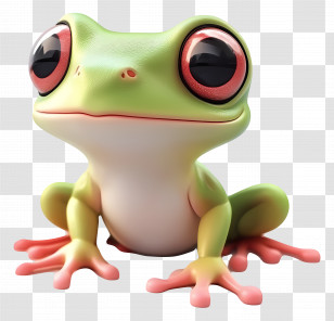 Kawaii Frog - Green Cartoon Frog With Big Eyes Transparent PNG