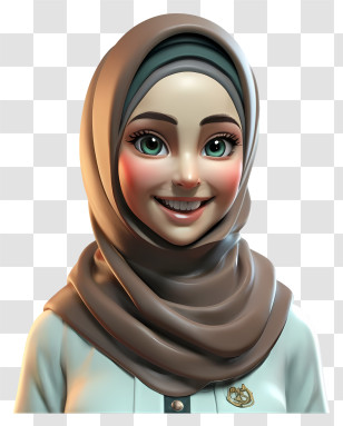 3d Rendering - Smiling Cartoon Woman Wearing Hijab Transparent PNG