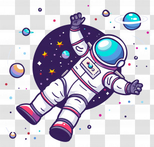 Cartoon Astronaut - Astronaut Floating In Space With Planets Backdrop Transparent PNG