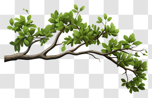 Realistic Style Tree Branch - Realistic Green Tree Branch With Leaves Transparent PNG