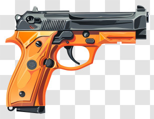 Gun - Orange And Black Modern Pistol Artwork Transparent PNG