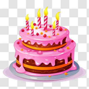 Birthday Cake - Pink Birthday Cake With Candles Transparent PNG
