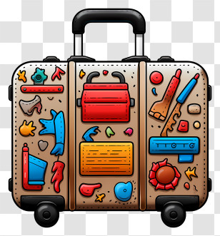 Brown Leather Suitcase - Decorated Suitcase Cartoon Transparent PNG