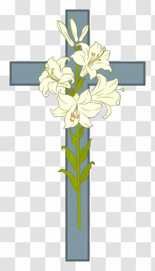 Christian Cross - Cross With Lilies Symbol Transparent PNG