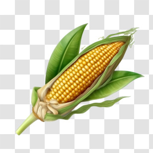 Corn - Fresh Corn Cob With Green Leaves Transparent PNG