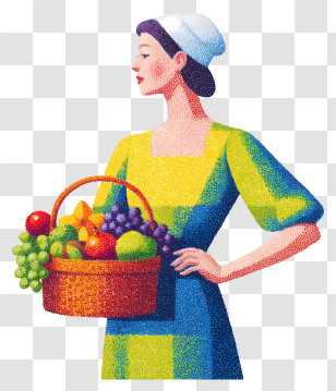 Woman Holding Fruit Basket - Woman Holding A Basket Of Fruits Transparent PNG