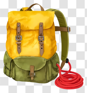 Camping Backpack - Yellow And Green Backpack With Rope Transparent PNG