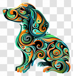 Line Art - Stylized Colorful Dog Transparent PNG