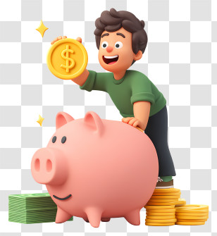 Saving Money In Piggy Bank - Saving Money With Piggy Bank Transparent PNG
