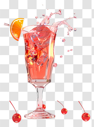 Cocktail Day - Refreshing Cherry Cocktail With Splash Effect Transparent PNG