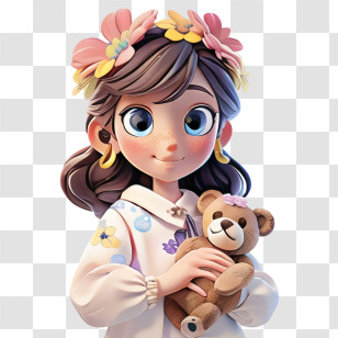 Cute Girl
 - Cute Cartoon Girl With Teddy Bear And Flower Headband Transparent PNG
