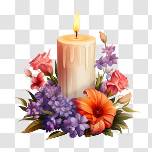 All Souls Day - Decorative Candle With Floral Design Transparent PNG