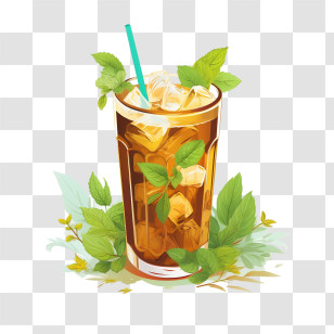 Ice Tea - Iced Tea With Mint Leaves Illustration Transparent PNG