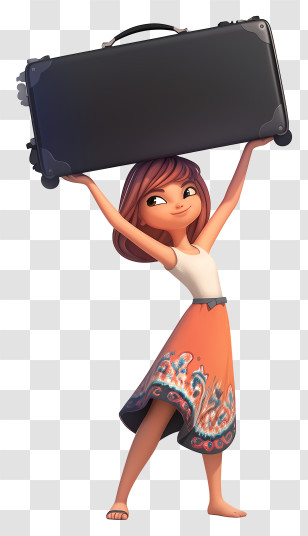 Fashion Girl - Girl Holding Large Suitcase Cartoon Character Transparent PNG