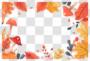 Autumn Background - Autumn Leaf And Mushroom Border Illustration Transparent PNG