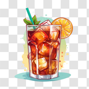 Ice Tea - Iced Tea Glass With Orange Slice And Straw Transparent PNG