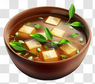 Miso Soup - Tofu And Herb Soup In A Rustic Bowl Transparent PNG
