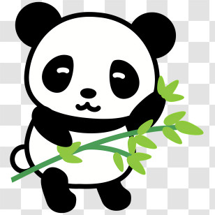 School - Cute Panda Holding Bamboo In Cartoon Style Transparent PNG