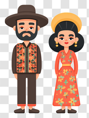 Mexican Couple - Traditional Clothing Illustration With Hat And Dress Transparent PNG